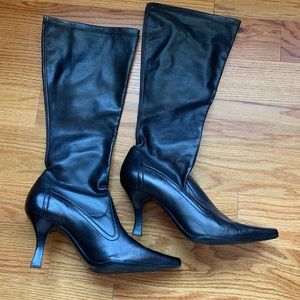 High black shiny slip on boots